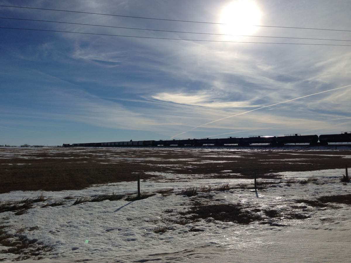 A Canadian Pacific freight train carrying anhydrous ammonia has come off the tracks after a collision with a semi-trailer near Mortlach, Sask.