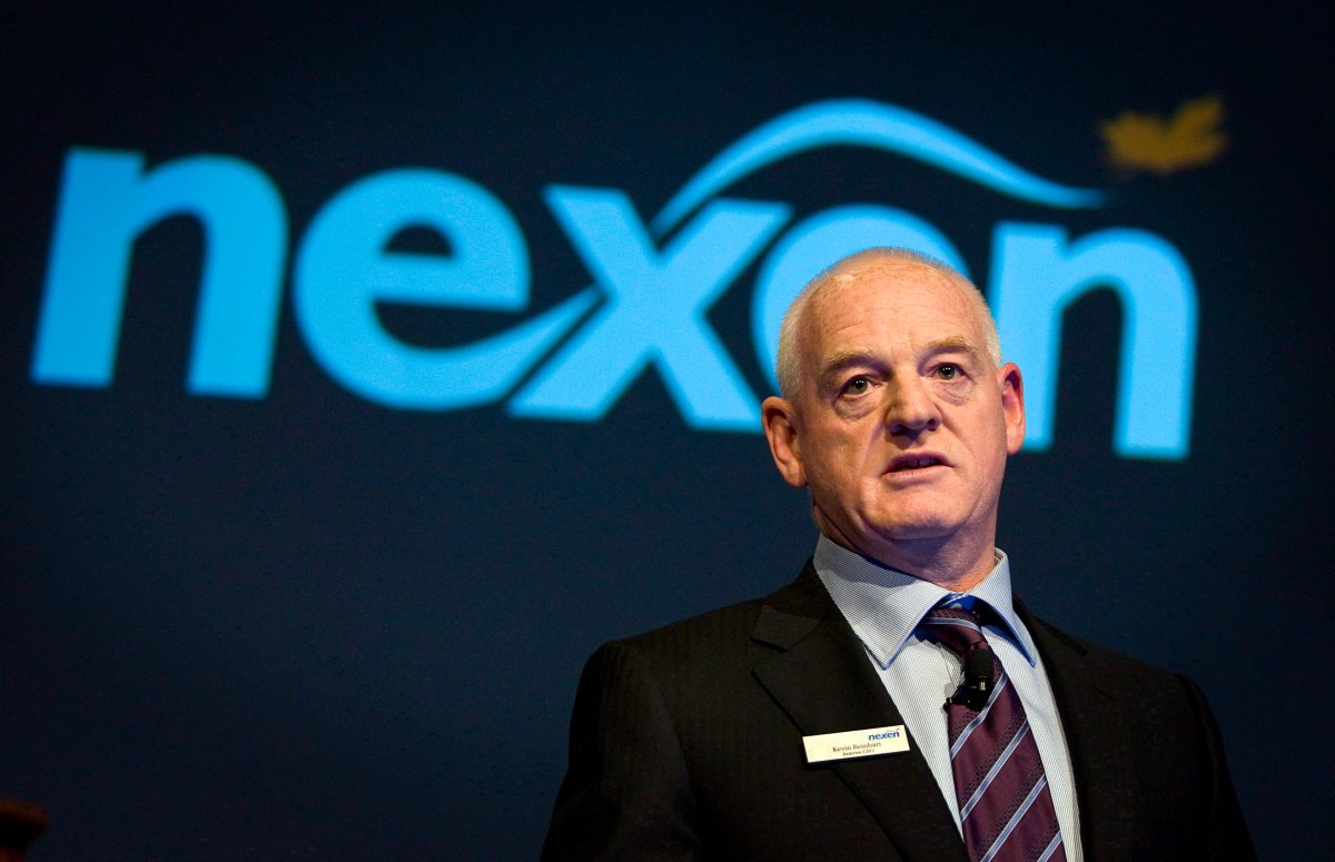 In this April 25, 2012 photo, Nexen chief executive Kevin Reinhart addresses the company's annual meeting in Calgary.