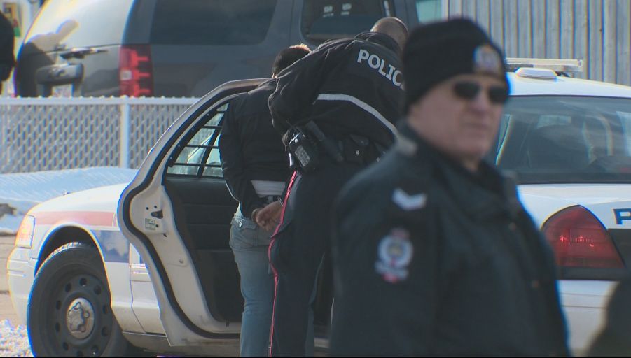 A person is handcuffed and taken into police custody in connection with an apparent beating in northeast Edmonton.