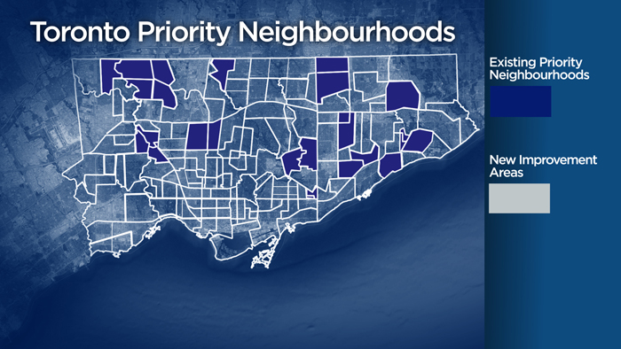 A map of the old and new priority neighbourhoods.