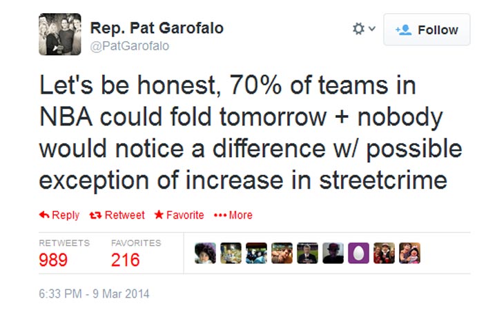 Minnesota legislator Pat Garofalo's NBA tweet called racist