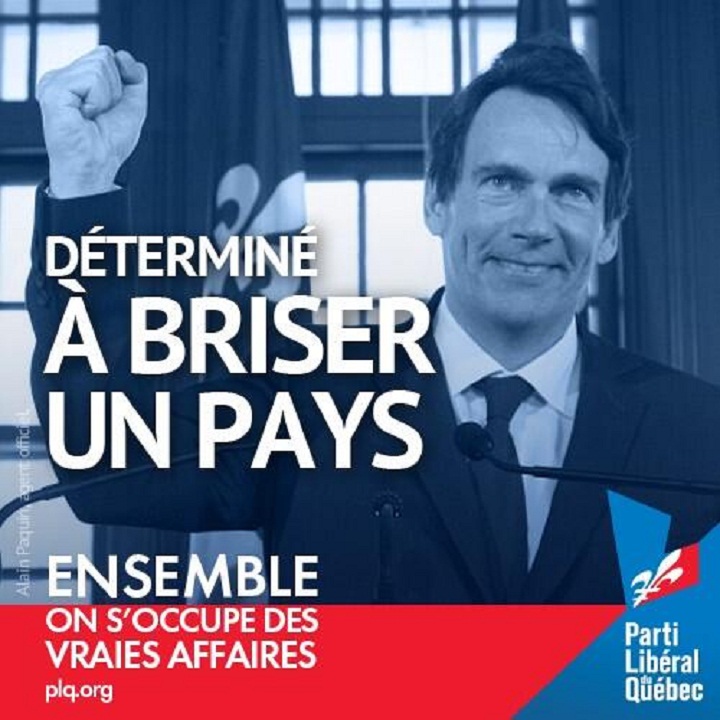Ad released by the Quebec Liberal Party in reaction to Pierre Karl Peladeau’s jump into politics.
