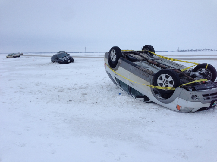 A third car joined two others that slid off Route 90 earlier Monday morning.