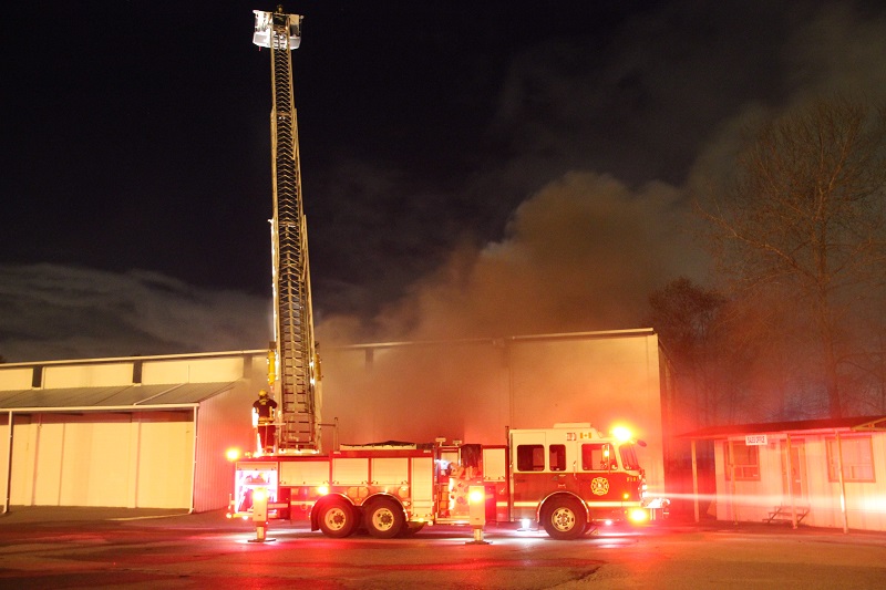Crews on scene at a large fire in Surrey on March 17.