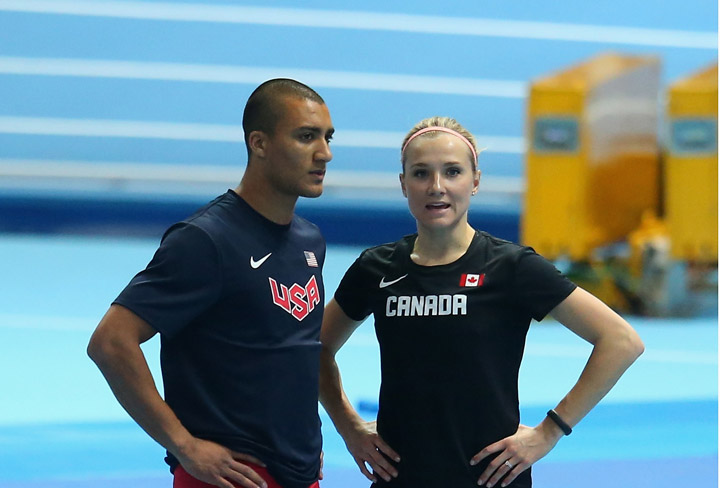 Ashton Eaton in 1st, Saskatchewan wife Brianne Theisen-Eaton in 3rd in their multi-event competitions at world indoors.
