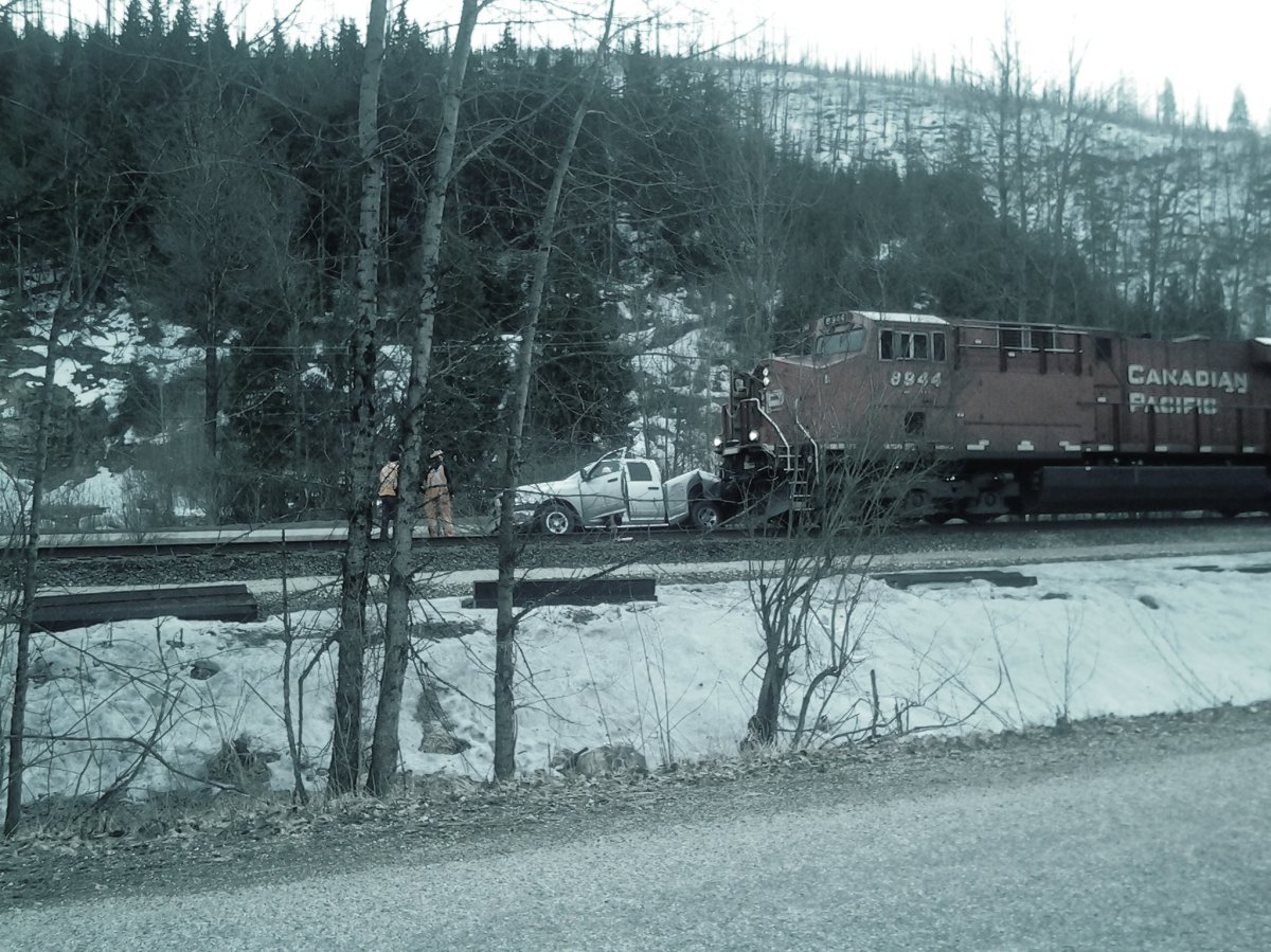 A CP Rail train plowed into a truck travelling on the rail line near Sicamous Tuesday. 