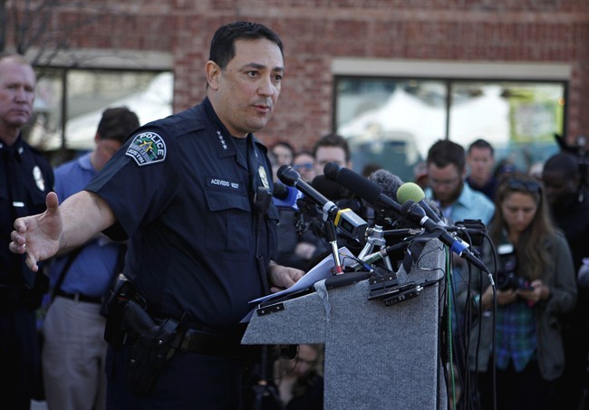 Austin Police Chief address the media during a news conference on Thursday, March 13, 2014 in Austin, Texas.
