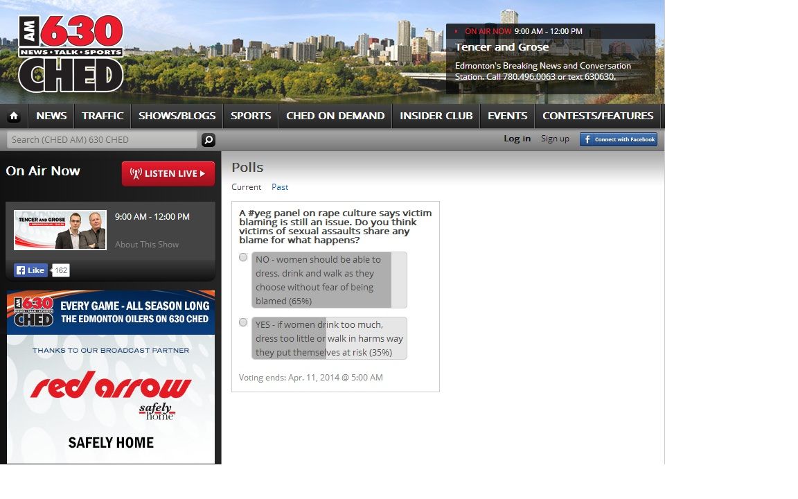 Poll posted on 630 CHED on April 10, 2014