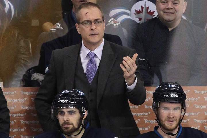Head coach Paul Maurice of the Winnipeg Jets gestures from the bench at the MTS Centre on Thursday.