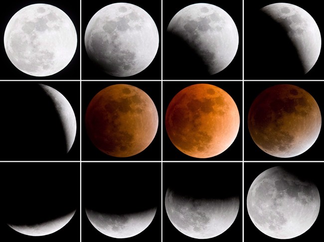 A sequence of images taken approximately every twenty minutes show the moon passing through the shadow of the earth as photographed in Toronto Wednesday Feb. 20, 2008.