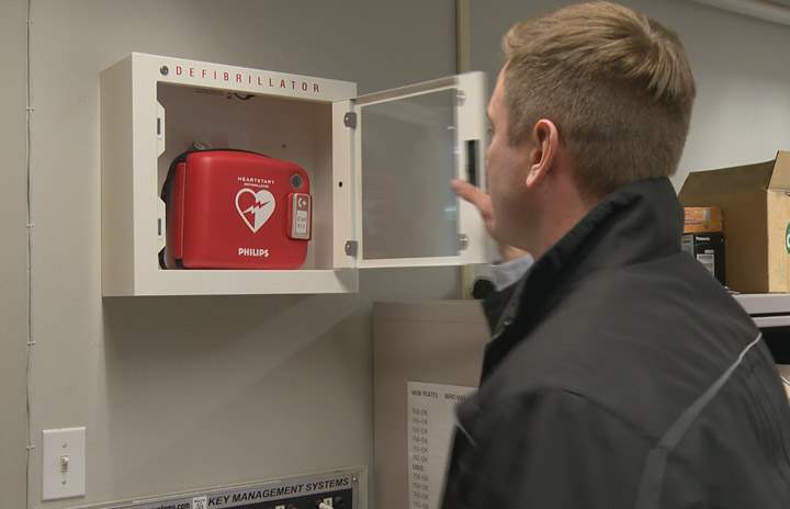 Thanks to the quick actions of staff at a Saskatoon car dealership, an employee’s life was saved with the help of an onsite defibrillator.