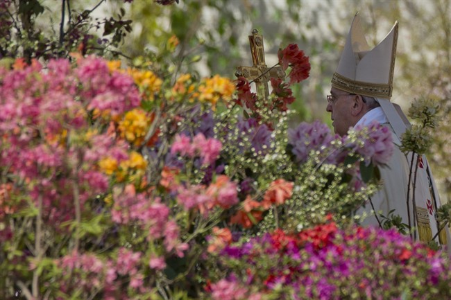 Francis is celebrating Christianity's most joyous day, Easter Sunday, under sunny skies in St. Peter's.