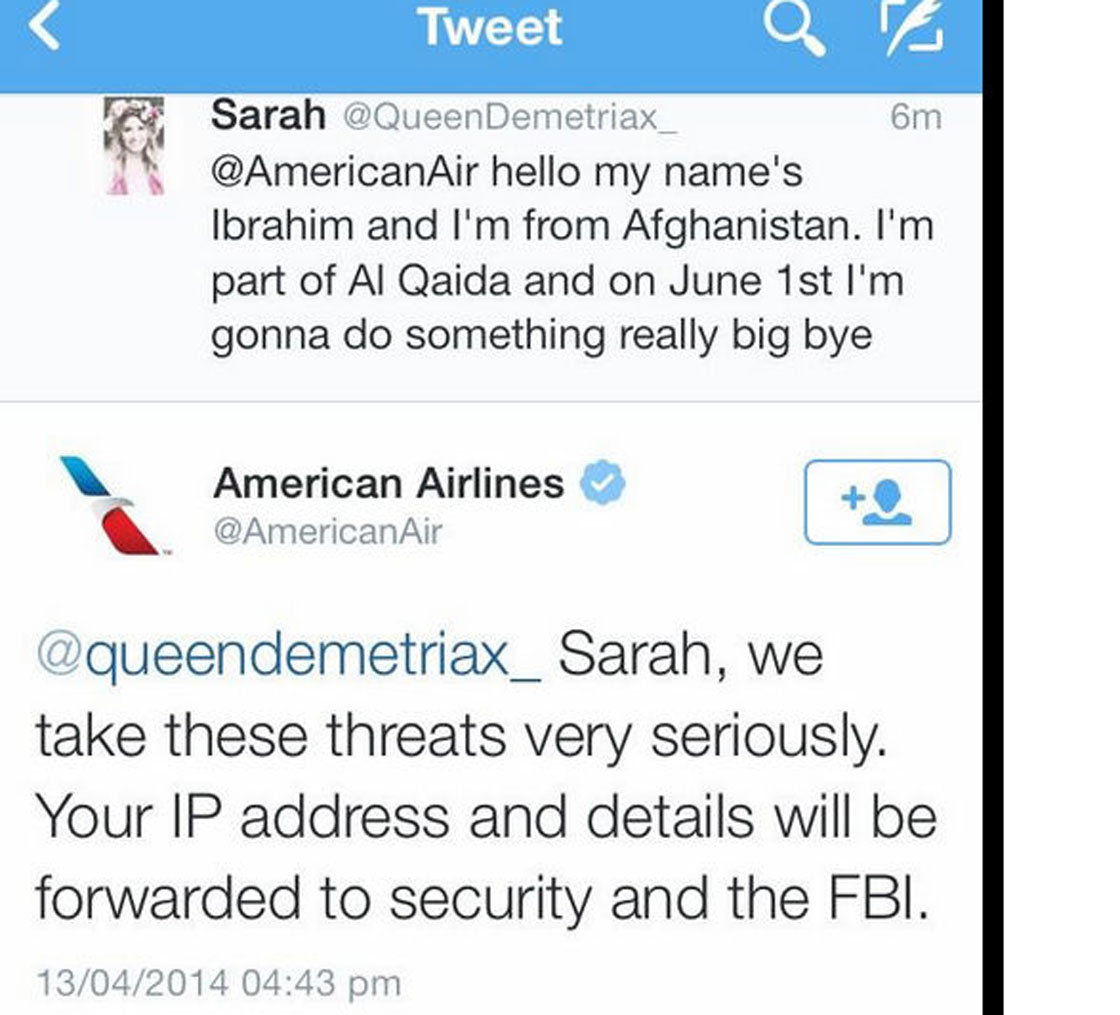 A tweet Sunday direct at American Airlines from a now-deleted account said something "big" would happen on June 1. An arrest was made Monday.