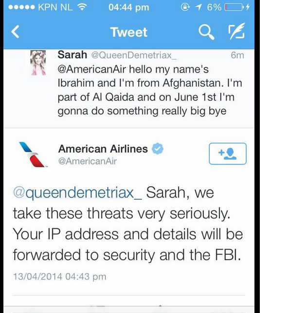 Dutch arrest girl whose tweet threatened American Airlines - image