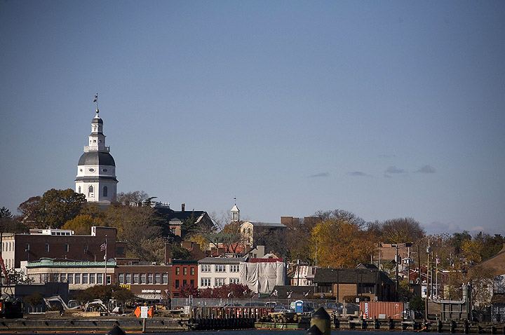 The Maryland State Capitol Building (L) is seen in Annapolis