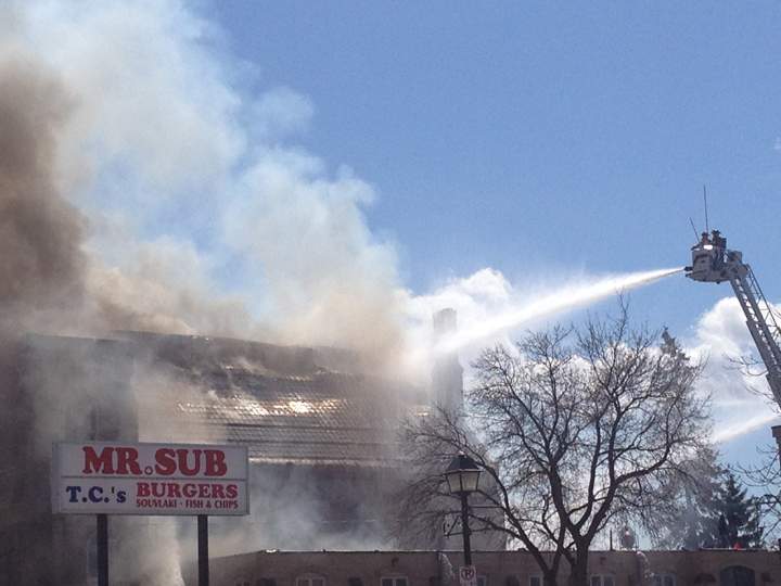Aurora firefighters battle a large blaze at the Aurora United Church on Yonge Street.