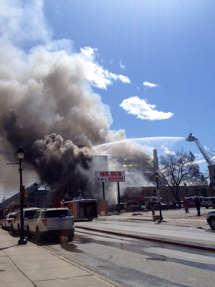 Aurora firefighters battle a large blaze at the Aurora United Church on Yonge Street.