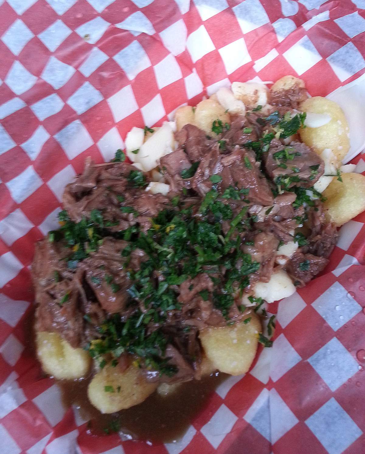 Fried gnocchi poutine