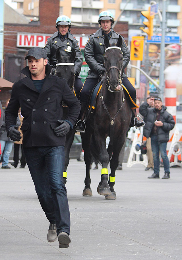 Jay Ryan on location of ‘Beauty and the Beast’ in Toronto on April 1, 2014.