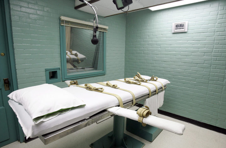 The gurney in the death chamber is shown in this May 27, 2008 file photo from Huntsville, Texas. 