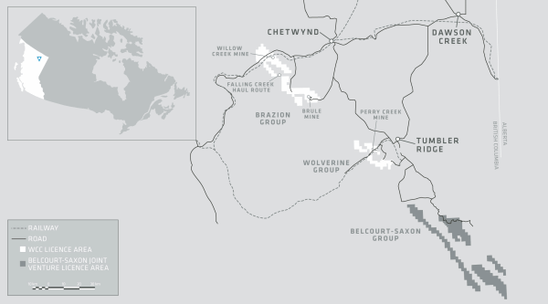 Map of Walter Energy's B.C. coal mines.