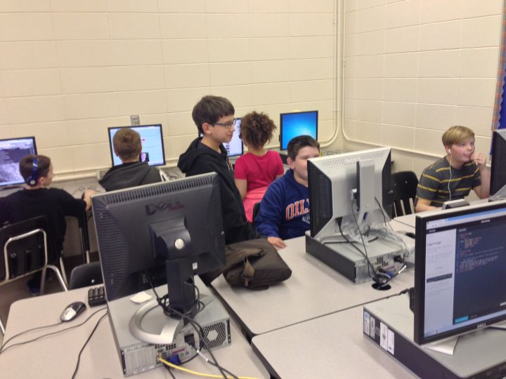 Tadeo Kondrak (standing centre) has started his own coding club at St. Basil Catholic School.