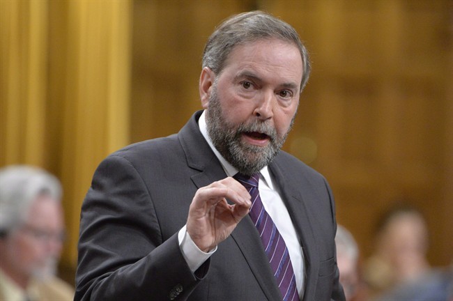NDP leader Tom Mulcair rises during Question Period in the House of Commons April 8, 2014 in Ottawa. Mulcair says with an election 18 months away, he's focusing on the federal government's election act overhaul.