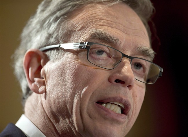 Federal Finance Minister Joe Oliver speaks at a luncheon meeting of the Canadian Club of Toronto in Toronto on Monday April 7, 2014. 