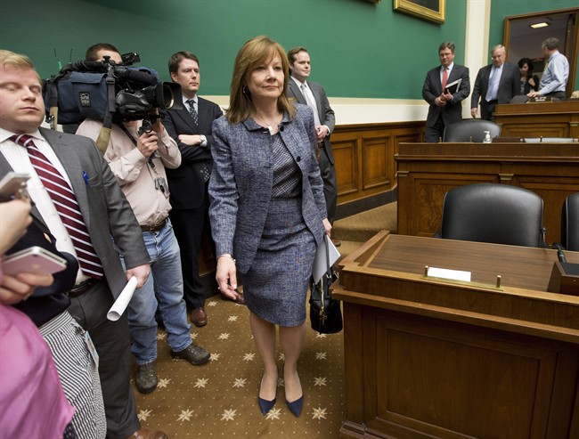 General Motors chief executive Mary Barra arrives on Capitol Hill in Washington,.