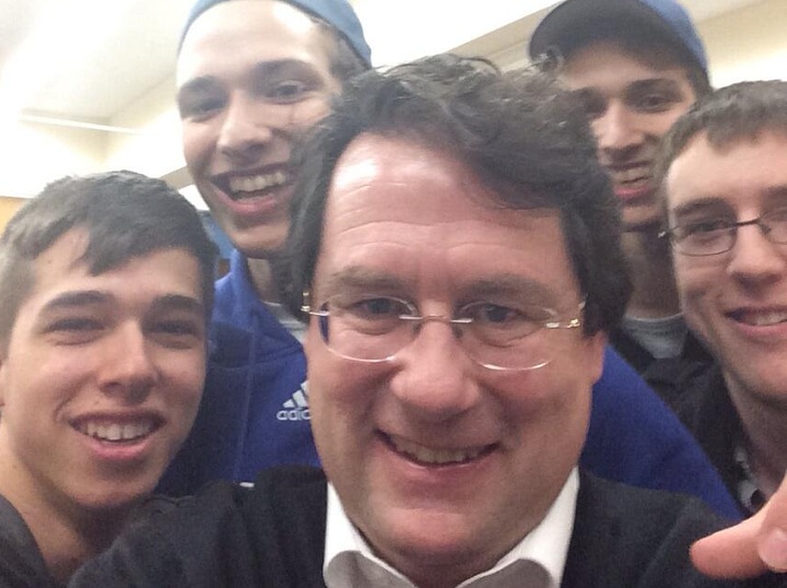 A selfie tweeted by Parti Quebecois candidate Bernard Drainville taken at the Collège Lionel Groulx in Ste. Therese, Que. on April 1, 2014.