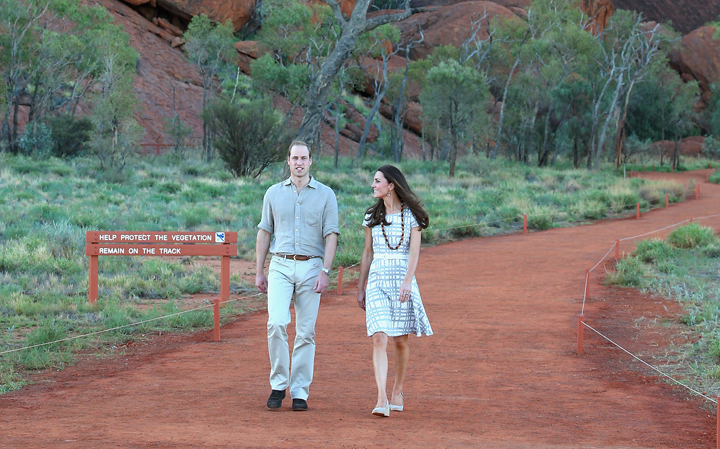 William and Kate walk around the base of Uluru.