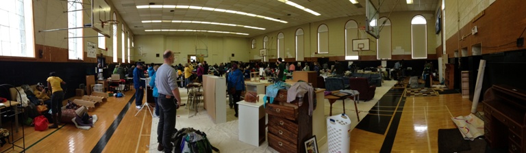 A panorama of the Dump and Run Sale at Dalhousie University.
