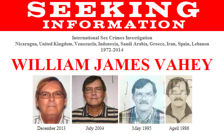Photos of William James Vahey from 1986, 1995, 2004, and 2013.