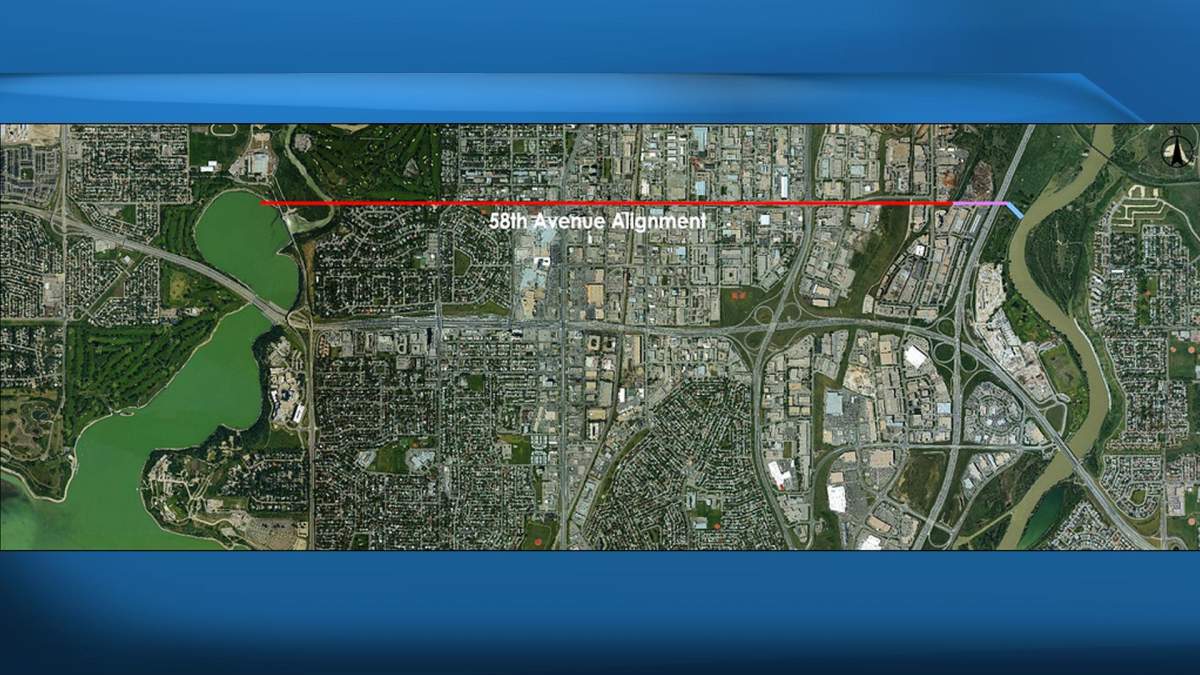 Route of proposed diversion channel which would carry water from the Elbow River to the Bow River.