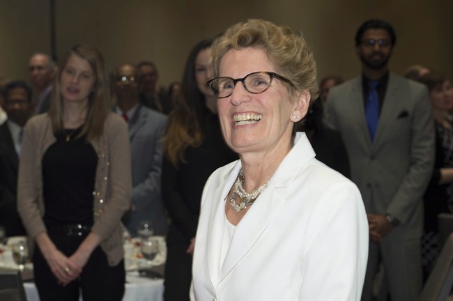 Ontario Premier Kathleen Wynne arrives at the Empire Club in Toronto on Monday April 28, 2014. 