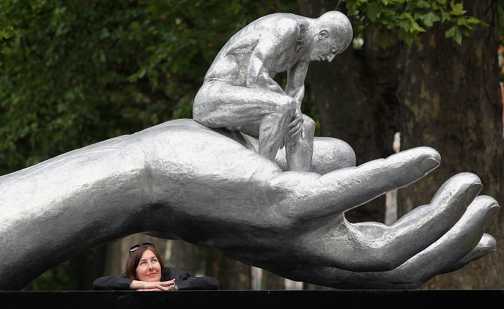 Lorenzo Quinn's 'Hand of God' sculpture in London, England.