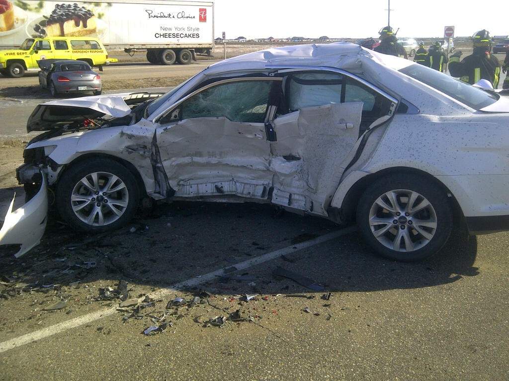 The accident involved a white Ford Taurus being driven by a lone woman and a grey BMW, driven by a man.
