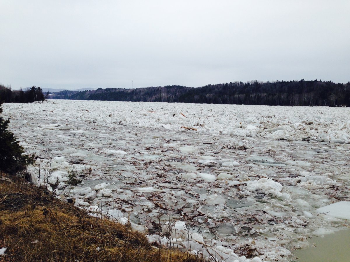 Officials are worried an ice mass will move down the St. John River, and hit this ice jam in Muniac, causing flooding.