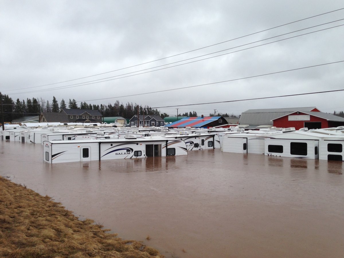 Hundreds of thousands of dollars worth of RV's under water at a dealership near Sussex.