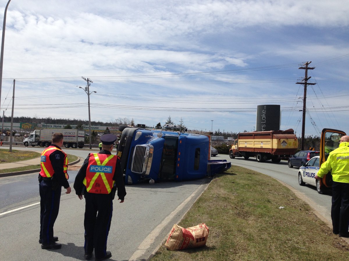Halifax Regional Police were on the scene of a flipped tractor trailer in the Bayers Lake Industrial Park on Wednesday afternoon.