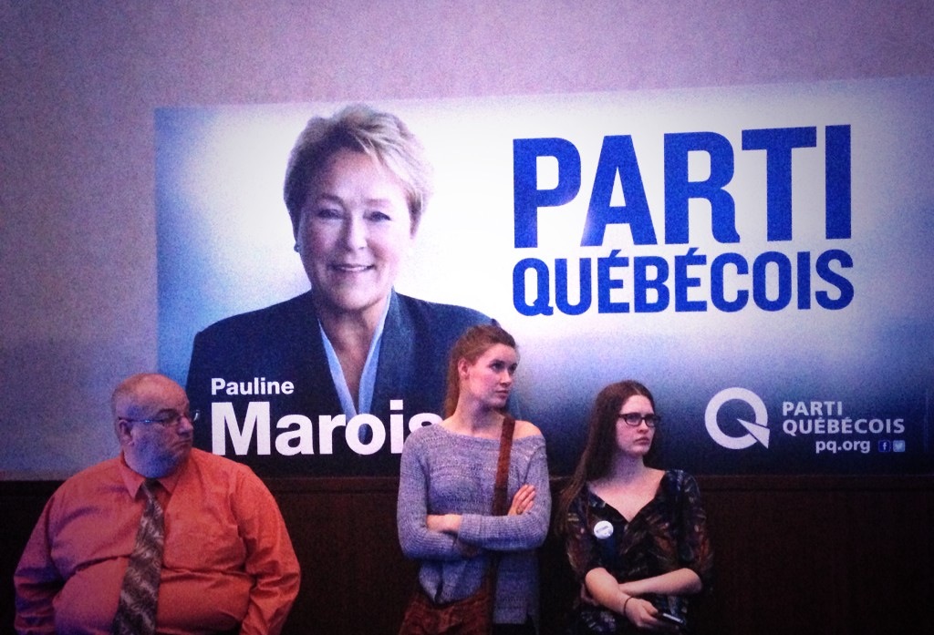 Dejected PQ supporters at Marois headquarters April 7, 0214 in Montreal.