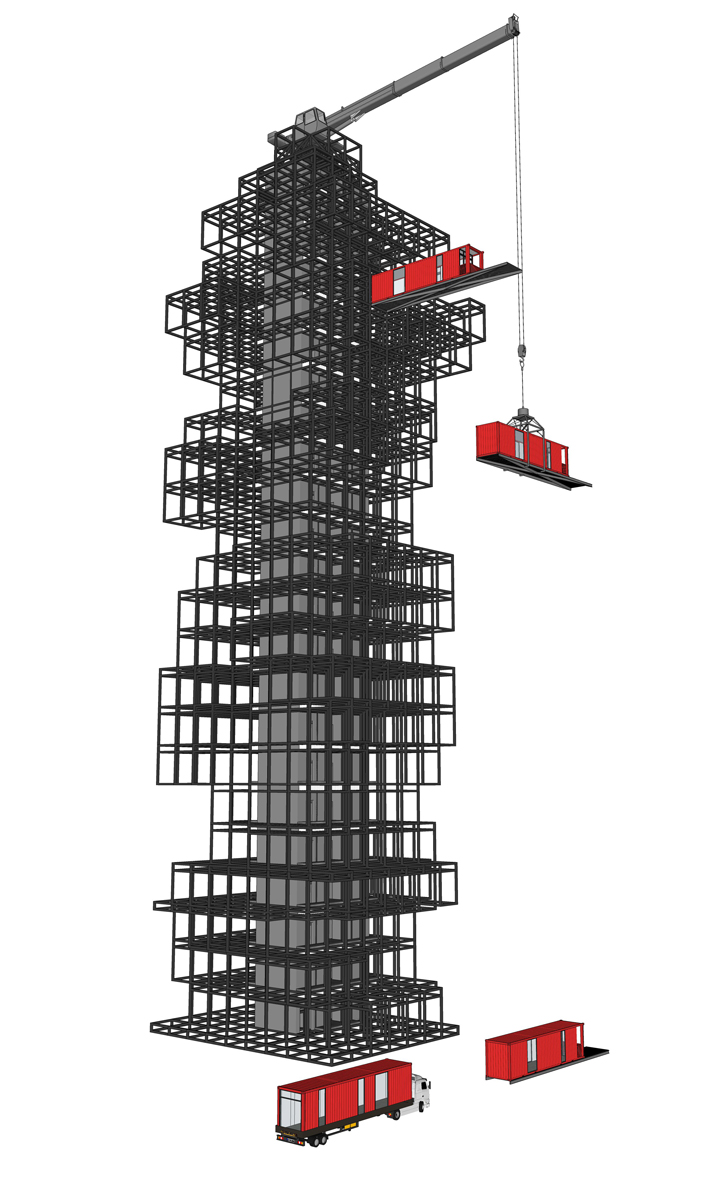Hive-inn hotel would be composed of recycled shipping containers which can be inserted and removed.