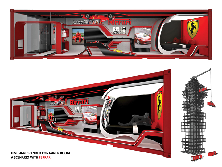 A company like Ferrari might sponsor a room and outfit it inside and out.