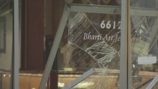 Armed men ram vehicle into Bharti Art Jewellers on Main Street and East 50th Avenue.