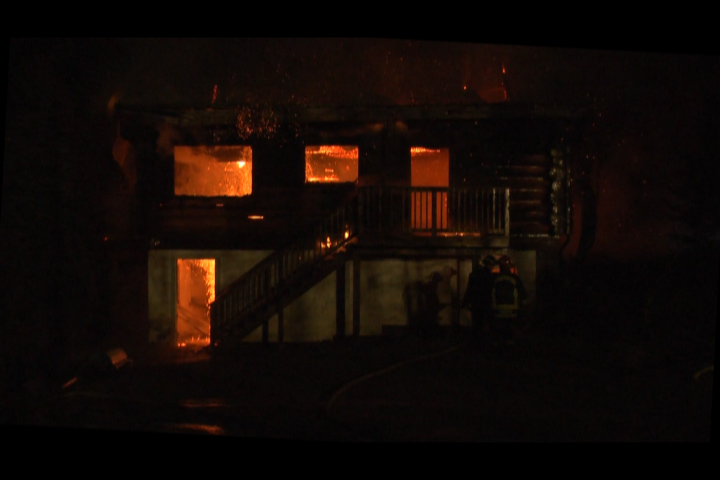 Log home fire in Abbotsford Friday night.
