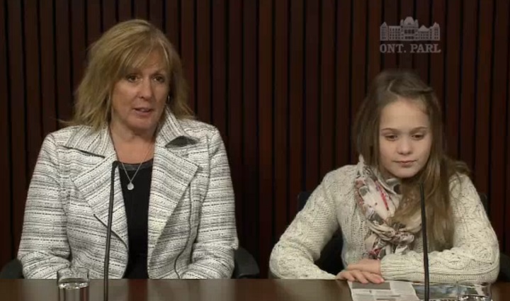 Madi Vanstone (right) and her mother Beth (left) speak to reporters at Queen's Park on March 3, 2014.