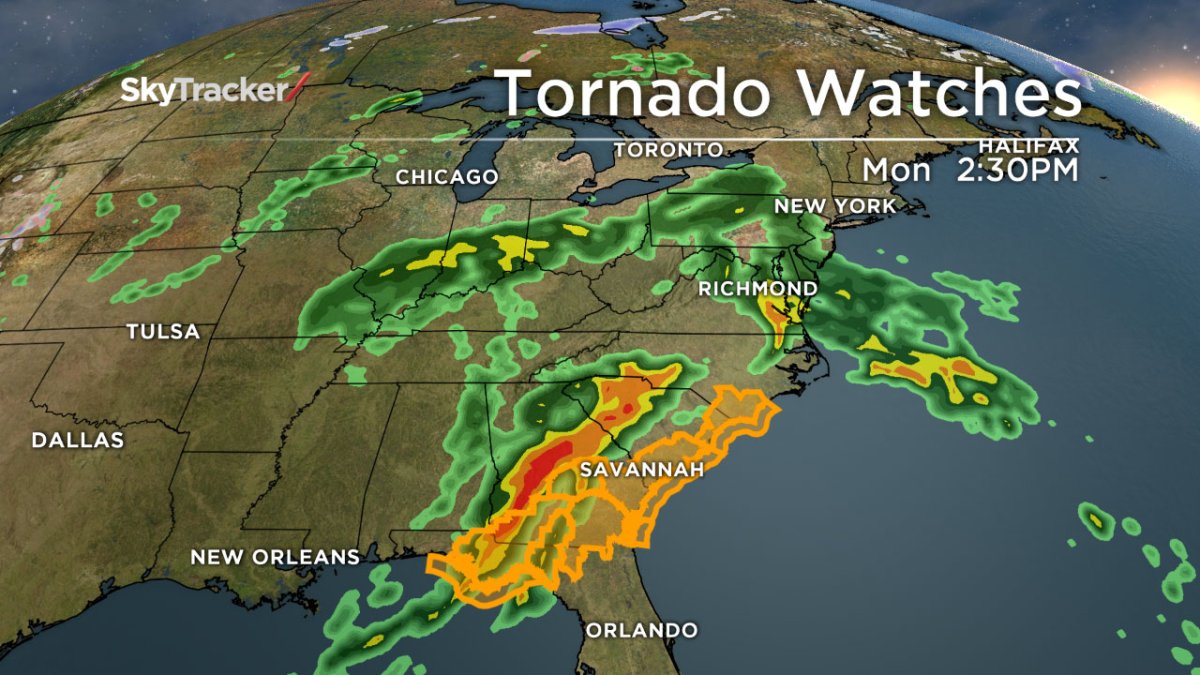 Tornado watches were issued across several U.S. states Monday.