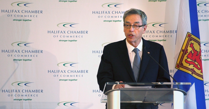 Federal Finance Minister Joe Oliver speaks at a luncheon of the Halifax Chamber of Commerce in Halifax on Tuesday, April 22, 2014. THE CANADIAN PRESS/Darren Pittman.