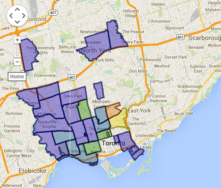 Toronto Hydro map showing the areas that were affected by the power outage in Toronto on April 15, 2014.