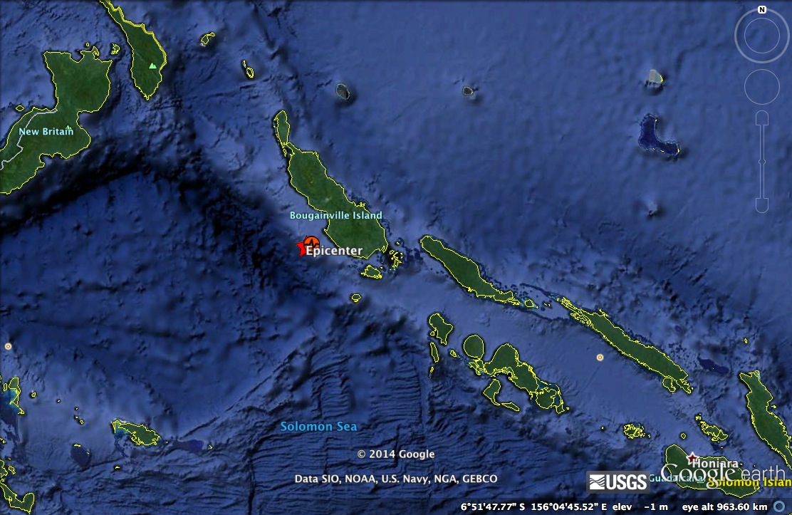 The location of the magnitude-7.5 earthquake off Papua New Guinea.